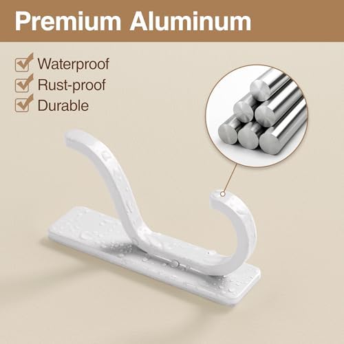 Adhesive Wall Hooks for Towel/Coat,13Lb Strong Stick-On Hooks, White 4 Pack - Image 6