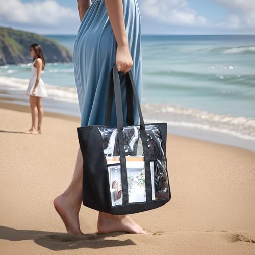 BORMELUN Large Clear Bag Tote for Work Concerts Stadium approved Heavy duty Transparent See Through Purse with mesh pockets - Image 7