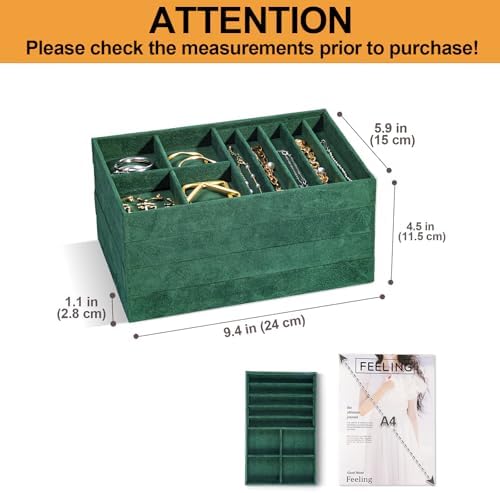 ProCase Stackable Jewelry Organizer Trays for Drawers, Jewelry Drawer Inserts Container Display Case Storage for Earring Necklace Rings Bracelet with Removable Dividers -Green, 4 Layers - Image 2