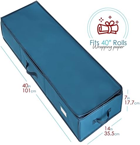 Hearth & Harbor Wrapping Paper Storage Container - Christmas Storage Bag with Ribbon Dispenser and Interior Pockets - Gift Wrap Organizer Fits Up to 26 Rolls of 40" Length, Blue, Large (Pack of 4) - Image 7