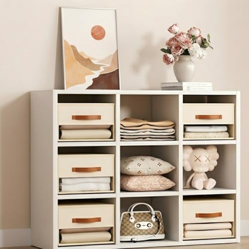 DIMJ Closet Organizers and Storage - Pull-out Fabric Bins with Drawers for Closet Foldable Clothes Organizers with Clear Window, Stackable Storage Drawers for Bedroom,Living Room,Shelf,4-Pack, Beige - Image 7
