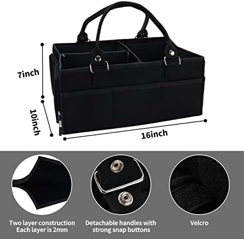 XUANGUO Large Baby Diaper Caddy Organizer, Felt Basket with Handles, Black - Image 4