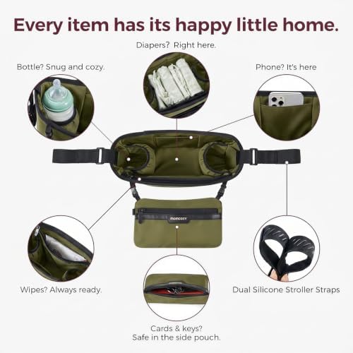 Momcozy Universal Stroller Organizer, Slim Stroller Caddy with 2 Insulated Cup Holders, Non-Slip Silicone Straps, Detachable Mini Pouch, Dense-Weave Parent Console for UPPAbaby, Doona, Graco & More - Image 4