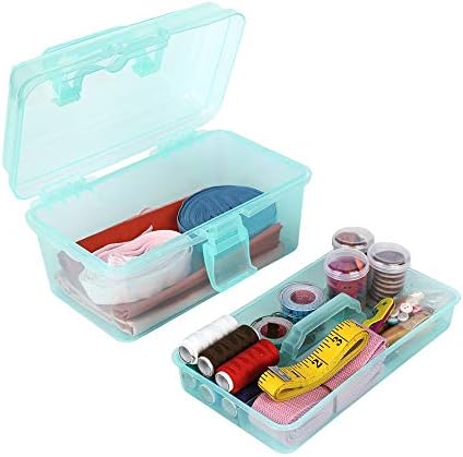 Multipurpose Plastic Art and Craft Supply Storage Container Bin Case with Removable Tray and Handle, First Aid Box Organizer, Clear&Green - Image 5