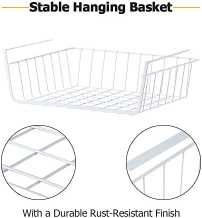 4 Pack Under Shelf Basket, Dveda Durable Metal Wire Rack Hanging Shelf Storage Basket, Under Cabinet Organizer Shelf for Kitchen/Pantry/Bathroom/Desk - Slide Arms Height:1.45 in(White) - Image 3