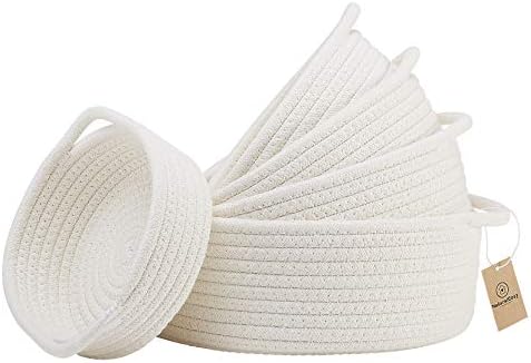 5-Piece Round Woven Cotton Rope Storage Baskets for Organizing, Small Shallow Nesting Set for Montessori Toys, Entryway Catchall, Fruit Bowl, Key Tray, Remote Holder, Nursery & Pet Toys by NaturalCozy