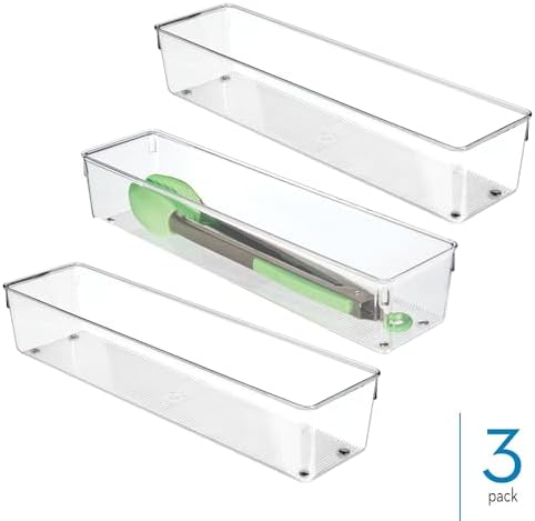 iDesign Plastic Drawer Organizer Bins, Set of 3, Clear - Image 2