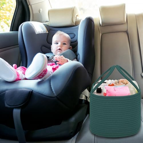 COMSE Large Cotton Rope Baby Diaper Caddy Organizer, Dark Green - Image 4