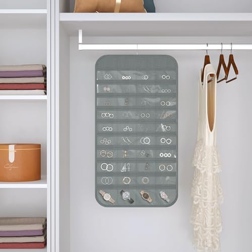 Double-Sided Hanging Jewelry Organizer, 1-Pack, Grey - Image 5