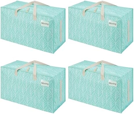 VENO 4 Pack Extra Large Heavy Duty Moving Bags with Wide Opening & Reinforced Handles, Reusable Storage Tote Bags with Strong Zippers for Clothes, College Dorm Essentials & Moving Supplies by Veno