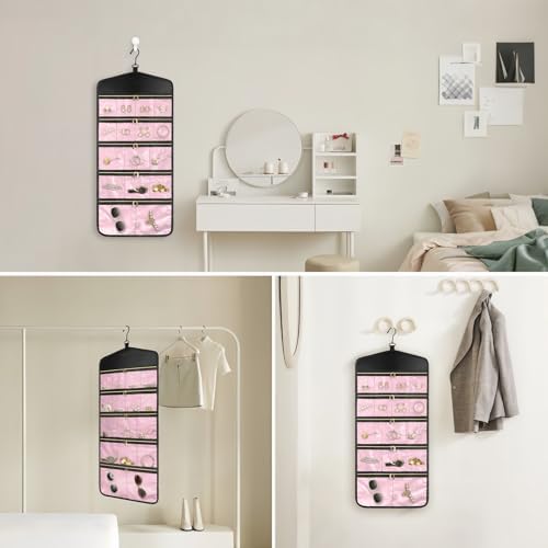 CHICECO Travel Jewelry Holder Organizer,Hanging Jewelry Organizer Storage with Zippered Pockets for Cloest,Jewelry Holder for Earrings, Necklaces (Pink Black) - Image 6