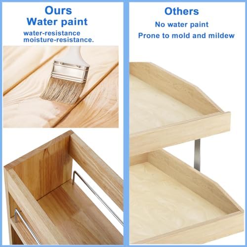 DINDON Pull Out Spice Rack Cabinet Organizer, (8" W x 21.9" D x 25.2" H) Multi-Use Soild Wood Pull Out Cabinet Organizer Slide Out Shelf Sliding Base Cabinet Storage Organization - Image 5