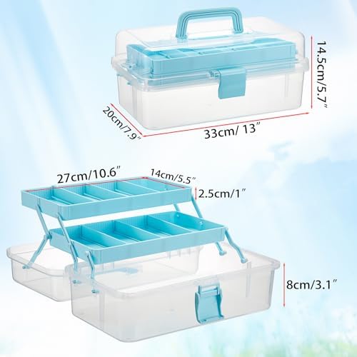 BTSKY 3-Layer Clear Plastic Dividing Storage Box Craft Organizer and Storage with Adjustable Spacers Portable Handled Art Supply Organizer Multipurpose Home Utility Box Sewing Organizers (Blue) - Image 5