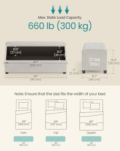 SONGMICS Storage Ottoman Bench, Foot Rest with Legs, Load up to 661.4 lb - Image 3