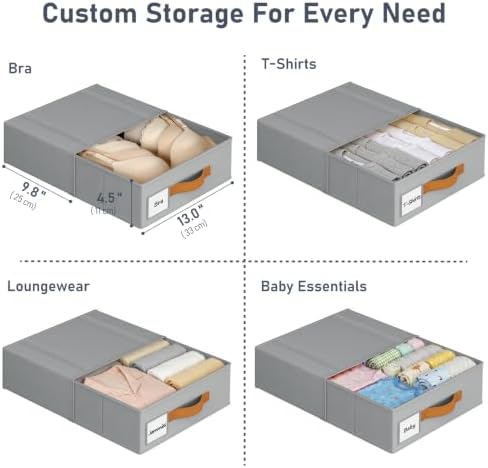 DIMJ Underwear Drawer Organizer, Stackable Bra Organizer for Closet 2 Pack, Bra Storage With Fabric Storage Drawers, Collapsible Closet Organizers for Clothes, Socks, Bra, Scarf, Baby Clothes, Gray - Image 2