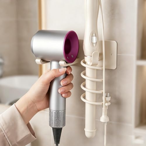 2-in-1 Wall Mount Hair Tool Organizer Hair Dryer Holder, White - Image 4