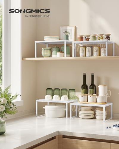 SONGMICS Set of 4 Metal Spice Racks, Stackable Expandable Shelf Risers - Image 2