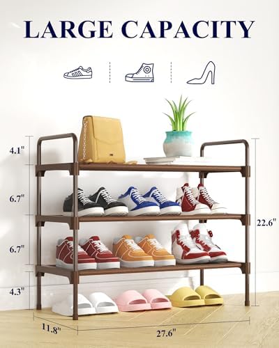 Kitsure Shoe Rack for Closet, Shoe Storage, 27.6" Wide - 3 Tiers, Brown - Image 2