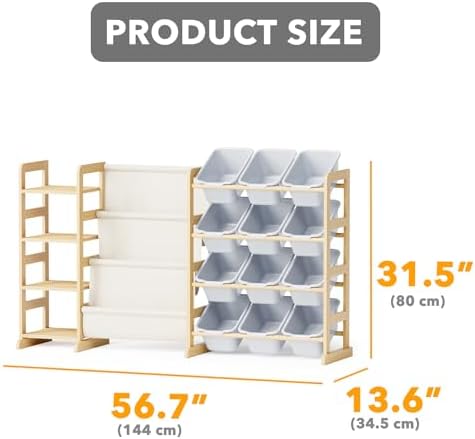 SpaceAid 3-in-1 Toy Storage Organizer with 4 Shelves and 12 Bins, Toy Organizers Storage 3-Tier Bookshelf, Kids Bin Shelf Box Bookcase for Bedroom Playroom Organization Room Decor, Neutral Gray - Image 3
