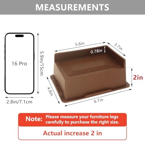 4 Pack Bed Risers 2 inch Heavy Duty Dark Brown, Furniture Risers - Image 2