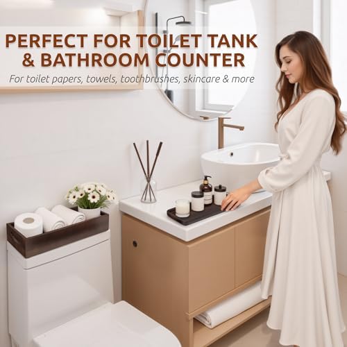 DEMIGO Toilet Tank Topper & Vanity Tray, Acacia Wood Decor Set, Dark Brown - Image 4