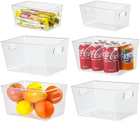 ZEXALOR 6pcs Plastic Storage Bin 2-Size Clear Storage Containers for Kitchen Pantry Organization and Storage Bins, Organizing Bins with Built in Handles, Cabinet Organizers, Clear by ZEXALOR