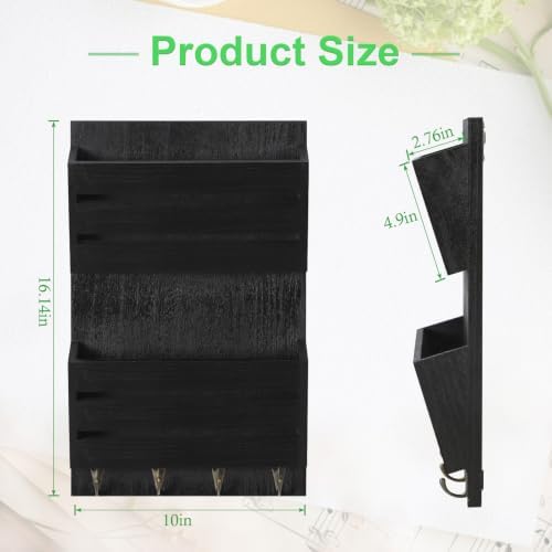 MOOACE Mail Organizer Wall Mount, Wood Mail and Key Holder with Hooks - Image 3
