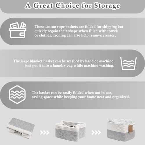 Goodpick Woven Rope Storage Basket for Shelves, Rectangle, Light Gray - Image 7