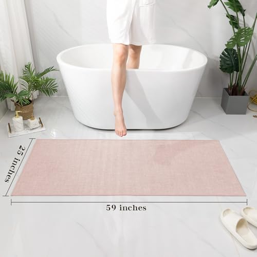 chakme Bathroom Rugs Mat 59x25, Ultra Thin Non Slip Bath Mat Large Quick Dry Absorbent Bath Mat for Bathroom Floor, (Pink, 59"x25") - Image 2