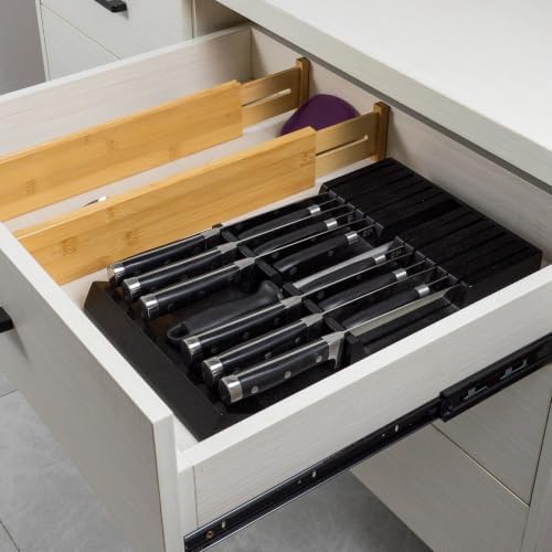 Utoplike Bamboo Knife Drawer Organizer, In-drawer Knives Block for Kitchen - Image 3