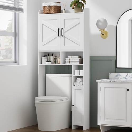 Homhedy Wooden Over The Toilet Storage Cabinet with Barn Door by Homhedy