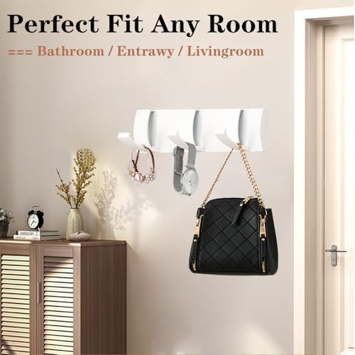 Folding Coat Hooks, Wall Mounted Coat Rack with 3 Retractable Hooks, Heavy Duty Towel Rack for Bathroom Wall Hook for Hanging Clothes Bathrobe, Stainless Steel Coat Hanger for Entryway(White) - Image 6