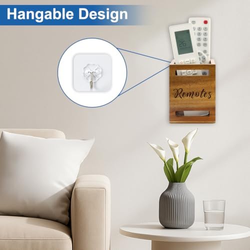 Acacia Wood TV Remote Control Holder Wall Mount Recliner Controller Caddy - Image 3