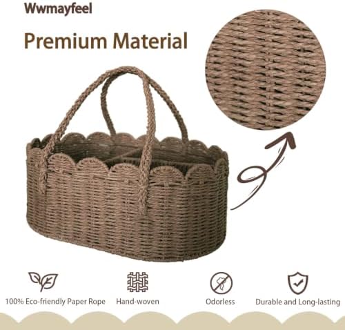 Diaper Caddy Organizer, Paper Rope Storage Baskets Nursery Bin with Removable Divider, Portable Car Organizer for Diapers, Baby Shower Gifts, Newborn Essentials Must Haves (Brown) - Image 2