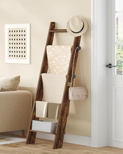 Hzuaneri Blanket Ladder, Decorative Quilt Rack with 4 Removable Hooks - Image 3
