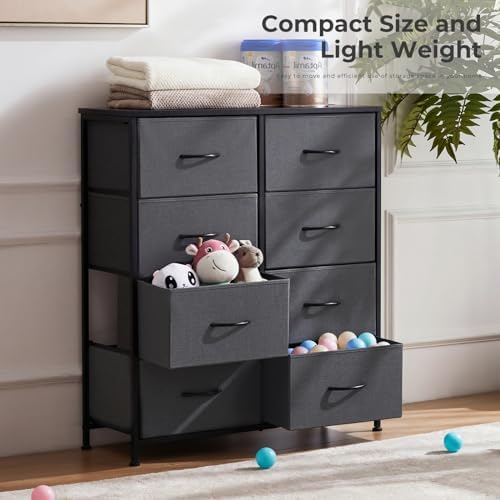 Sweetcrispy 8 Drawer Fabric Dresser for Bedroom, Tall Dresser, Dark Grey - Image 3