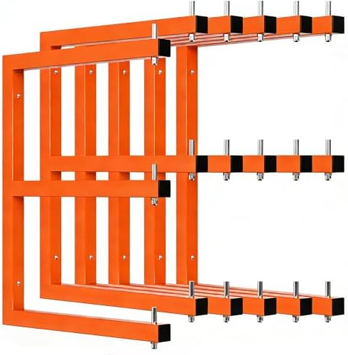6 Pack Wall-Mounted Lumber Rack, Heavy Duty Wood Storage Racks, 9-Level System Garage Shelving, 1980 LBS Capacity Hanging Organizer Shelves, Orange Brackets Utility Metal Shelf for Indoor and Outdoor by StorageRacks
