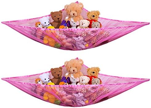 Handy Laundry Stuffed Animal Storage Hammock 2-Pack, Pink – Mesh Toy Organizer for Kids, Expandable Corner Net Holds 30+ Plushies, Easy Wall Mount, Nursery & Bedroom Decor by Handy+Laundry