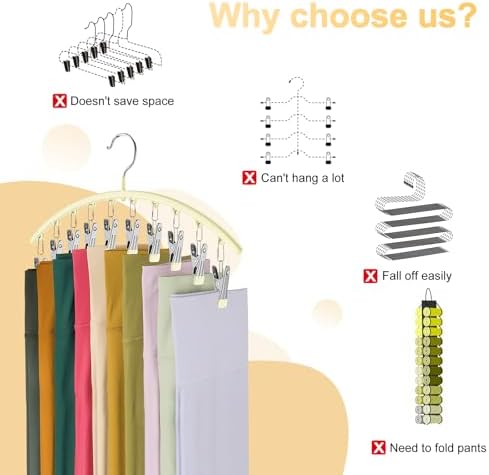 Volnamal Legging Organizer for Closet,4 Pack Metal Yoga Pants Hangers,Ivory - Image 2