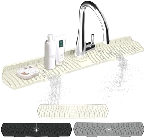 Kitchen Sink Splash Guard Gen2-30" x 6'' Silicone Sink Mat Splash Guard fit for Countertop, Bathroom,Farmhouse,RV by EBIGIC (off white) by EBIGIC