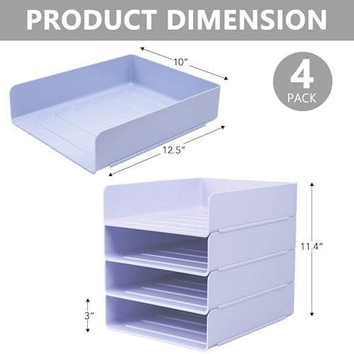 Tiawudi Desk Organizer, Office Organization and Storage, Plastic Letter Tray, Stackable File Organizer for Classroom, Home, Documents, Notes, Folders, Books and Pens, 4 Tier - Image 2