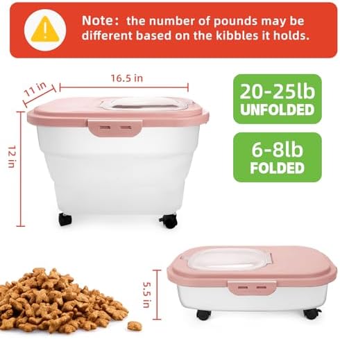 Airtight Pet Food Container, Collapsible Dog Food Storage Container 17-20 lb with Castors, Plastic Dog Food Bin with Pet Food Scoop & Measuring Cup for Dry Food Storage(red) - Image 4