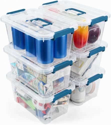 NUMIFUN Plastic Storage Bins with Lids 6 Pack, 7 Quart Storage Containers with Black Buckle Latch, Stackable Storage Containers for Home Pantry Office Classroom Organization, White by NUMIFUN