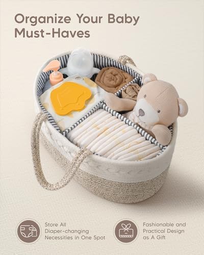 Maliton Baby Diaper Caddy Organizer, X-Large Cotton Rope, Rustic Style, Portable, 3 Compartments, A-Brown - Image 4
