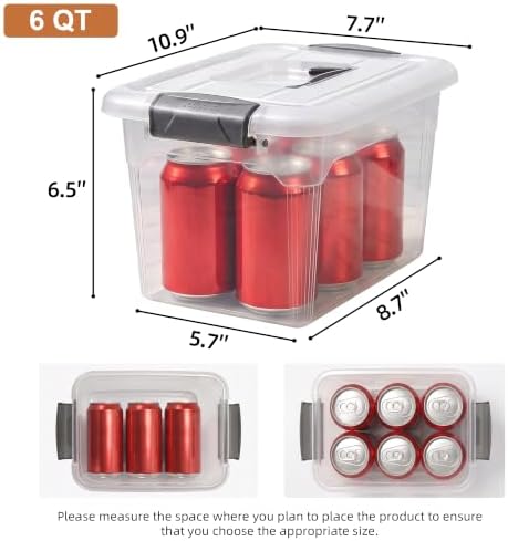 Citylife 4 Packs 6 QT Storage Bins with Lids Clear Plastic Bins with Grey Handle Stackable Storage Containers for Organizing - Image 2