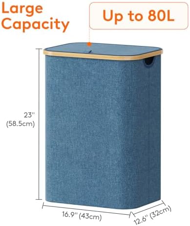 Lifewit 80L Large Laundry Basket with Lid, Removable Bags, Dark Blue - Image 4
