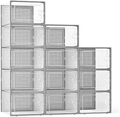 Kuject X-Large Shoe Storage Boxes 12 Pack, Clear Stackable Shoe Organizer by Kuject