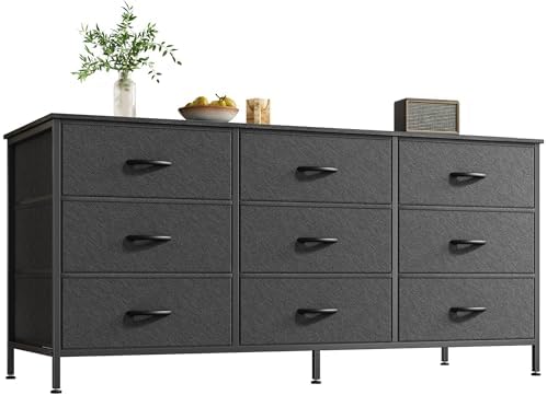 Huuger 9 Drawer Dresser, 47 Inch Dresser TV Stand for 50, 55 Inch TV, Entertainment Center with Drawers, Fabric Chest of Drawer for Bedroom, Closet, Black by Huuger