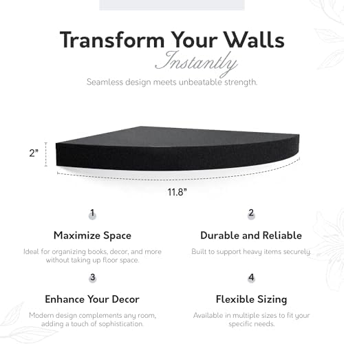 InPlace Durbale Corner Shelf - Easy to Install & Remove, Floating Corner Shelves - Wall Mounted Decorative Corner Shelf for Bouquet of Flowers or Small Lamp - 11.8"D x 11.8"W x 2"H, Espresso - 191808 - Image 2