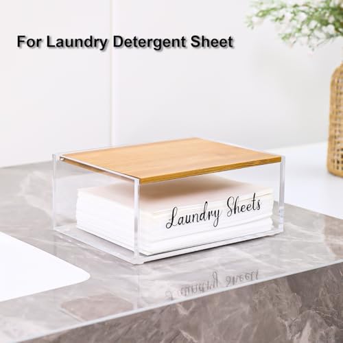 Acrylic Laundry Detergent Sheets Holder with Bamboo Lid, Laundry Soap Sheets Container Box Dispenser for Laundry Room - Image 4